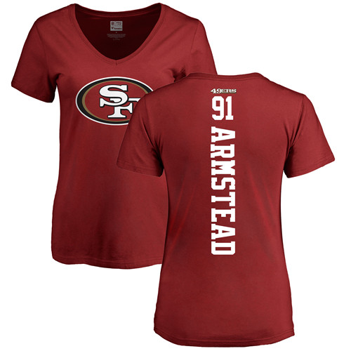 San Francisco 49ers Red Women Arik Armstead Backer #91 NFL T Shirt->women nfl jersey->Women Jersey